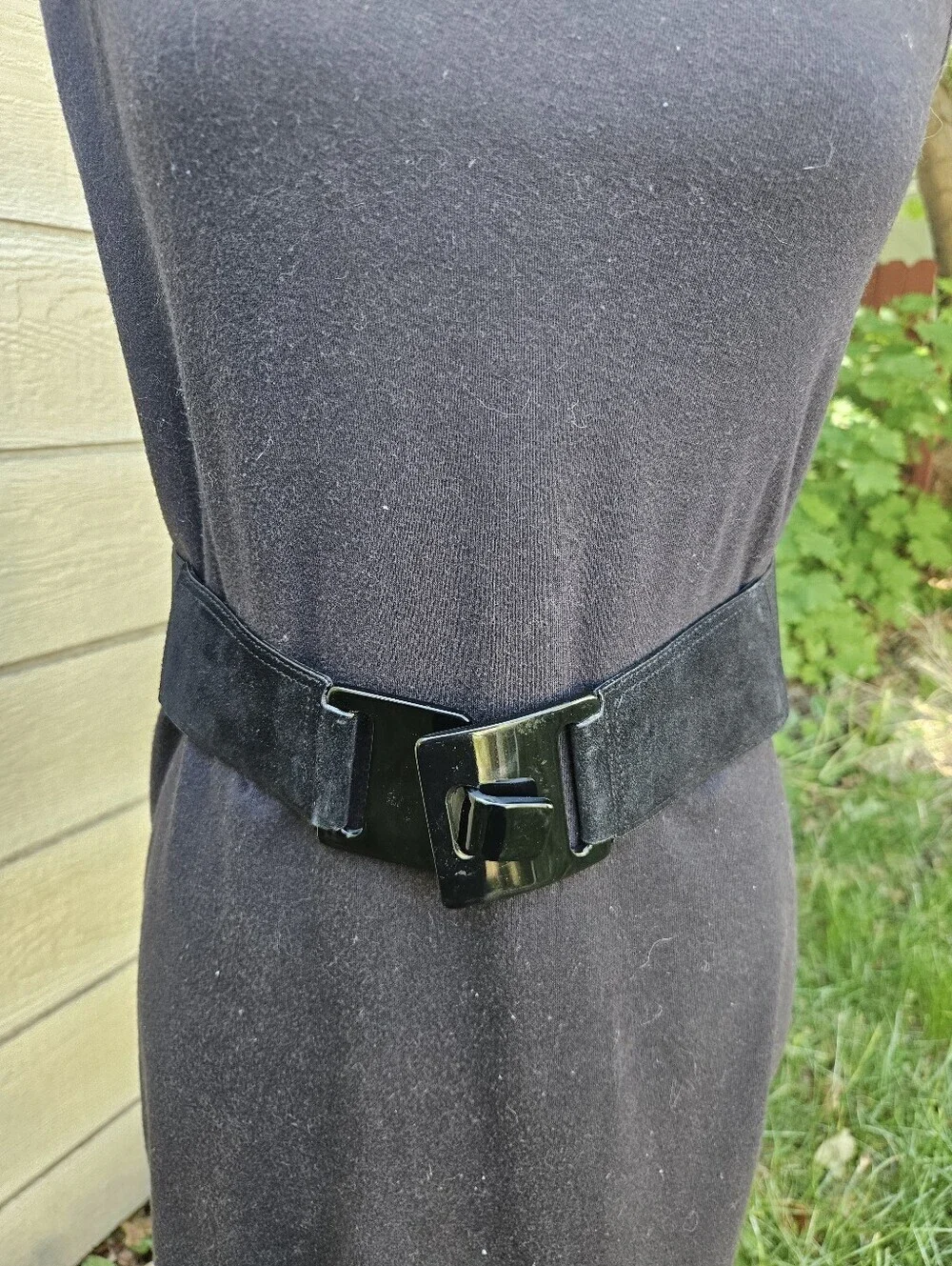 Carlisle wide black waist belt elastic and suede size 6